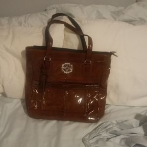 Brighton Patent Brown Leather Tote